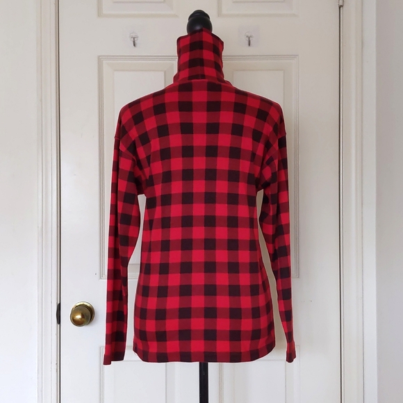 TheLimited Cotton Blended Black/Red Plaid Turtleneck LongSleeve DropShoulder Top - Picture 2 of 4